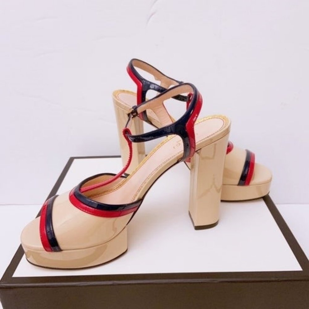 Gucci patent nude blue and red platform heels - Picture 4 of 8